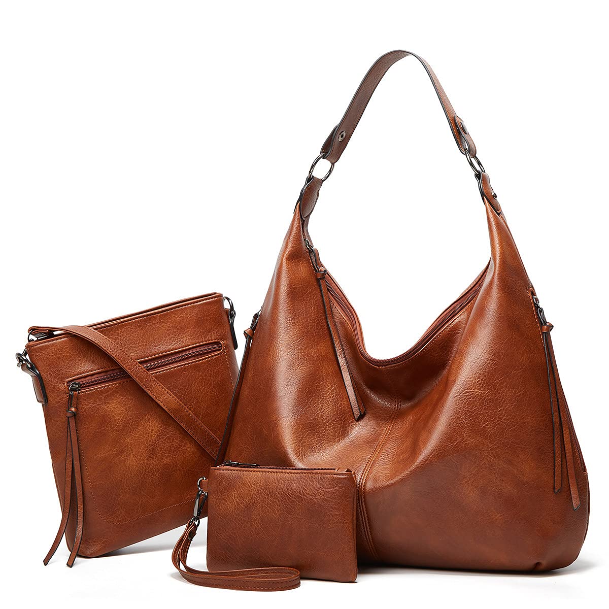 PACK OF 3 Women's Bags Large-Capacity Soft Leather Hobo Bag,Sling Bag With Clutch-image-44