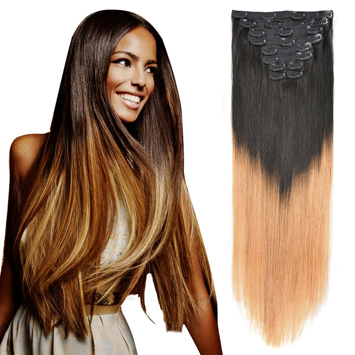 20" Hair Extensions Clip in Human Hair Real Hair Clip in
