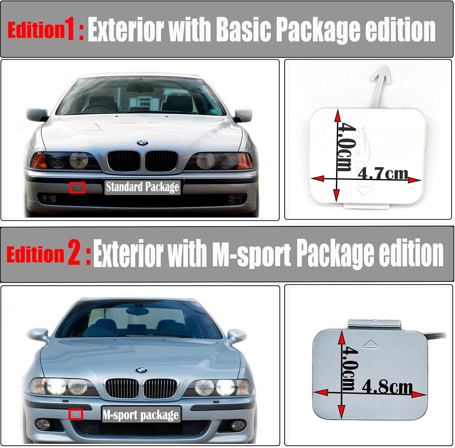 Front Tow Cover for 99-02 BMW 5 Series Msport E39 Fit M5 520d 520i 523i 525d 525i 525td 528i 530d 530i 535i 1999 2000 2001 2002 Bumper Towing Hook Eye Cap White