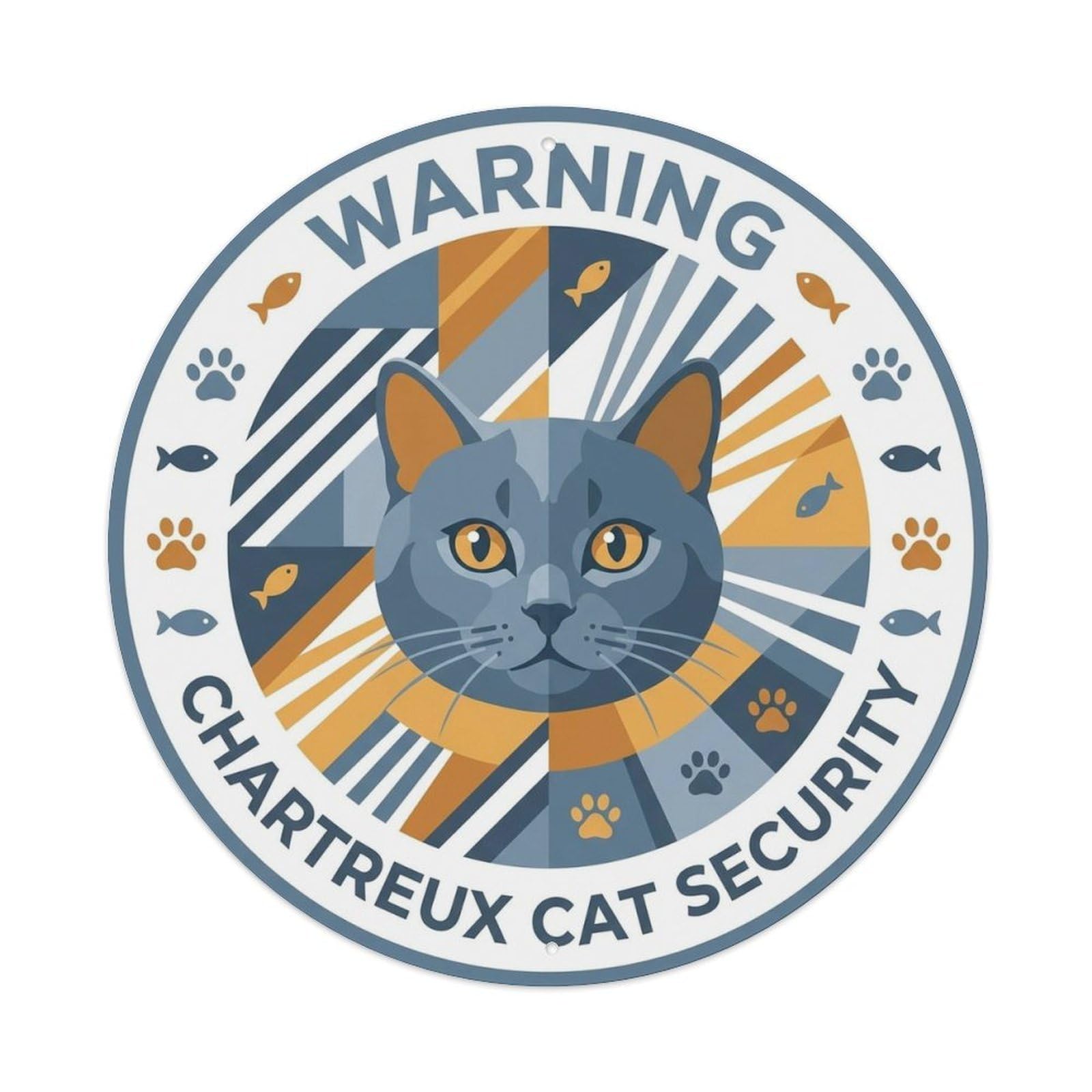 Chartreux Cat Security Warning Modern Graphic Metal Tin Sign