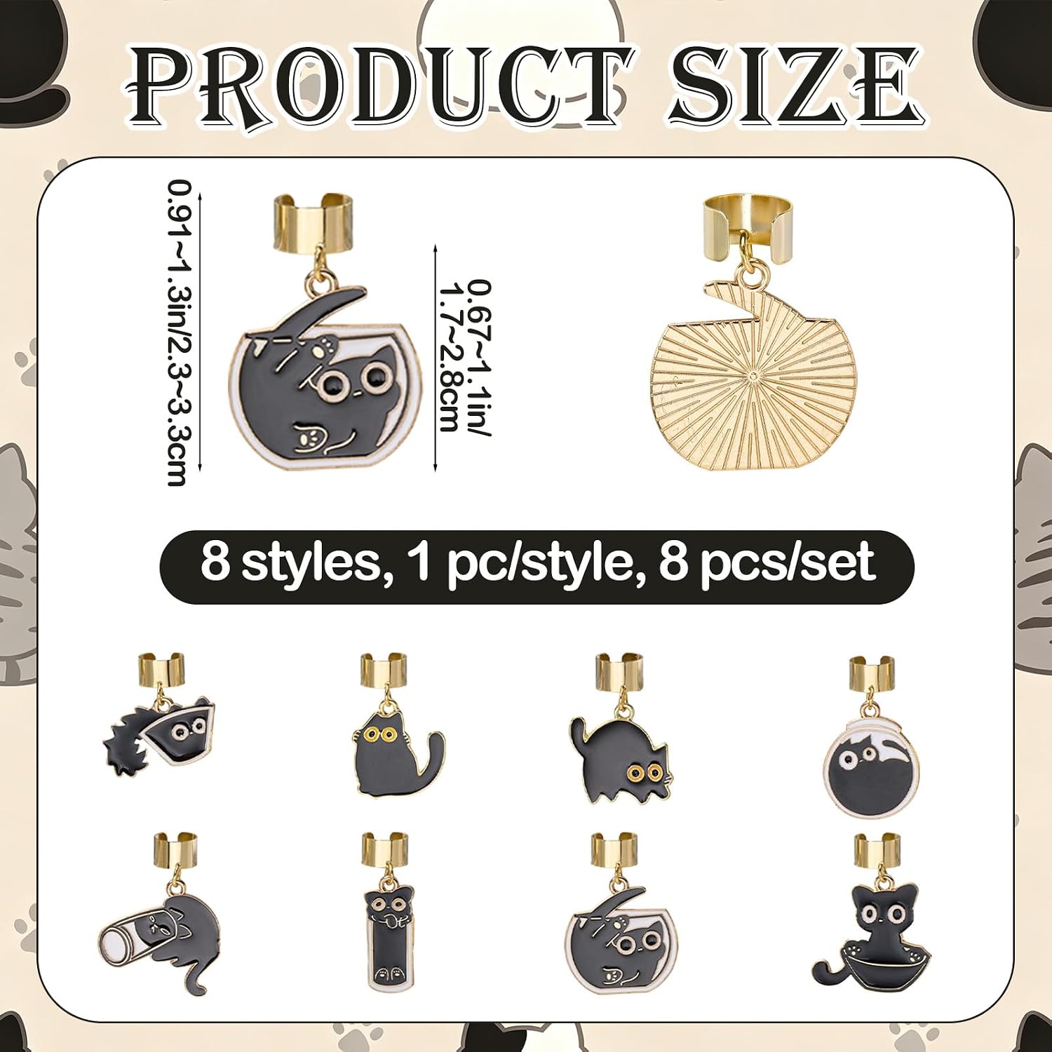 Cat Stethoscope Charms for Nurses, Black, 8 Pcs