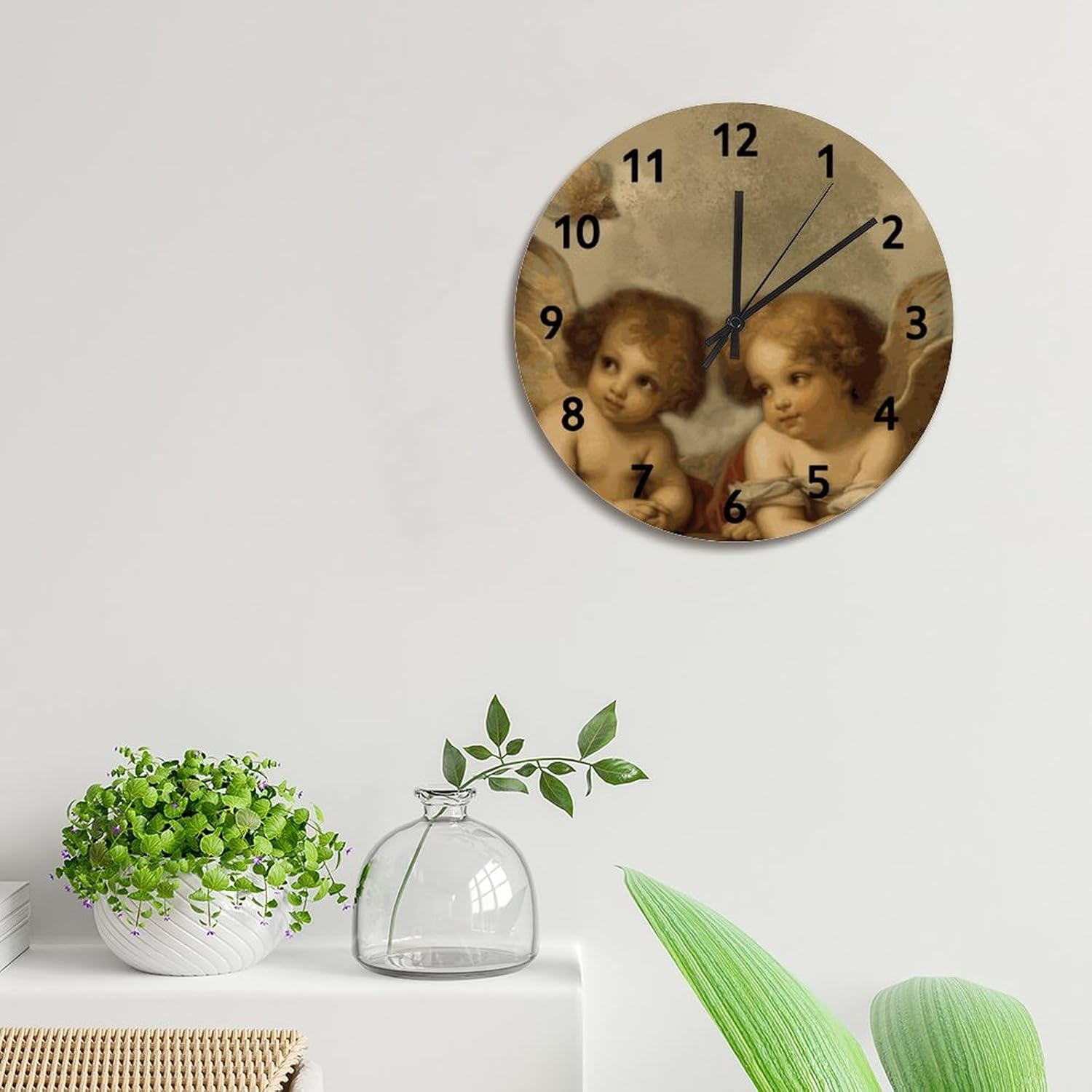 ArogGeld Angels Wall Clock Raphael Angels Wall Clocks Battery Operated 15 Inch Silent Non-Ticking Modern Hanging Clock for Bedroom Living Room Farmhouse Wall Decor