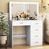 Dressing Table with Mirror and Lights,Vanity Desk with Lights and Drawers,White Makeup Desk with 11 Hollywood LED Lights-3 colors,Small Vanity for Women Girls Bedroom
