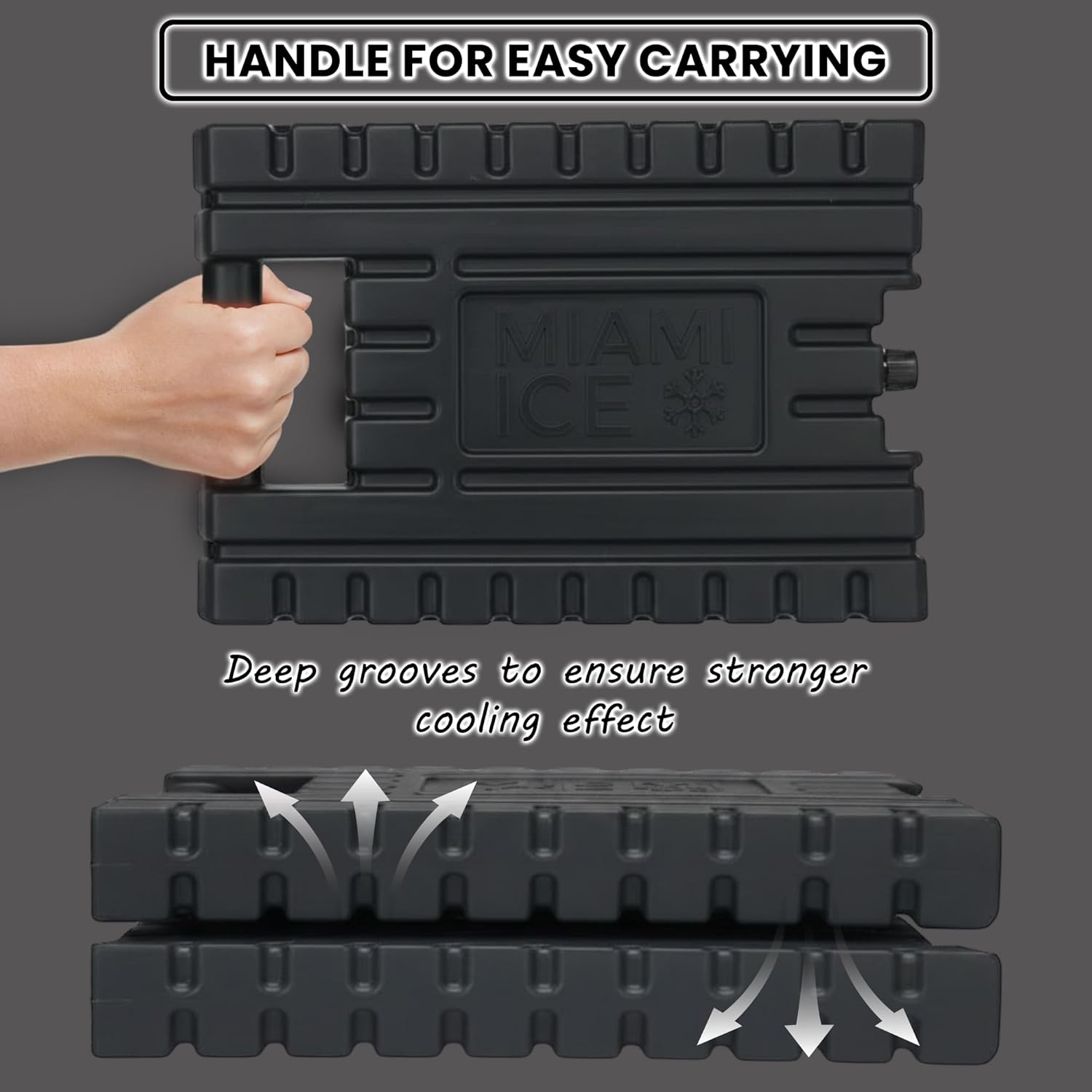 Miami Ice Reusable XL Cooler Ice Pack (12"x9") | Replaces 21 lbs of Ice, Stays Cold 24–48 Hours, BPA-Free, Built-in Handle, Large Frozen Ice Packs for Cooler (3-Pack)