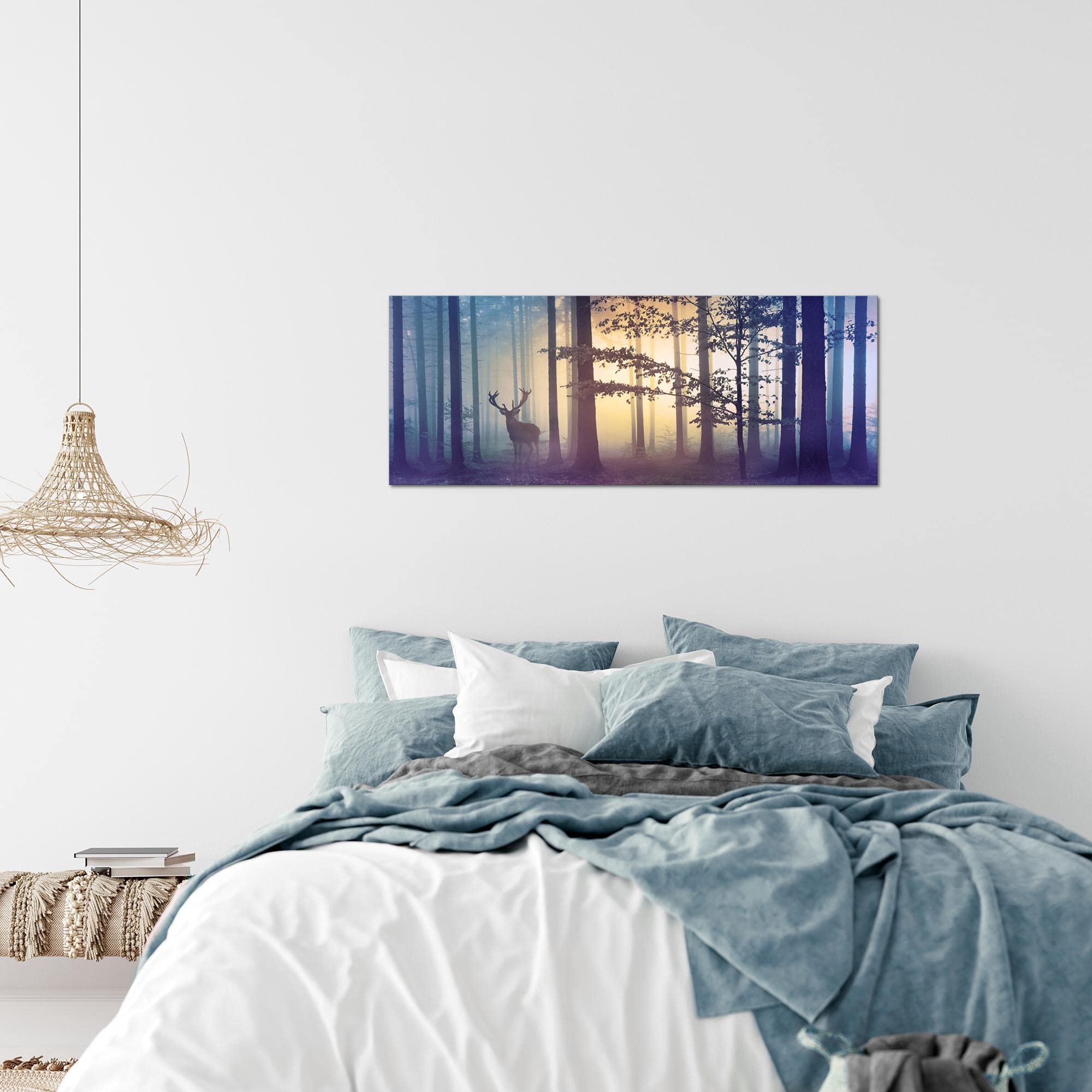 Runa Art - Quadri Foresta cervo 120 x 40 cm Murale Tela Non Tessuta