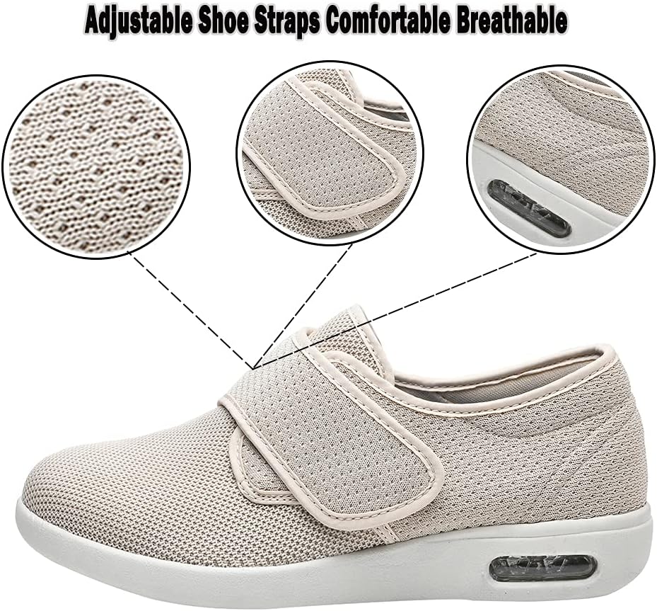 JBTNBX Women's Diabetic Shoes with Wide Width Adjustable Closure Lightweight Comfortable Fashion Walking Sneakers for Arthritis Edema Fasciitis Swollen feet-10.5 Beige