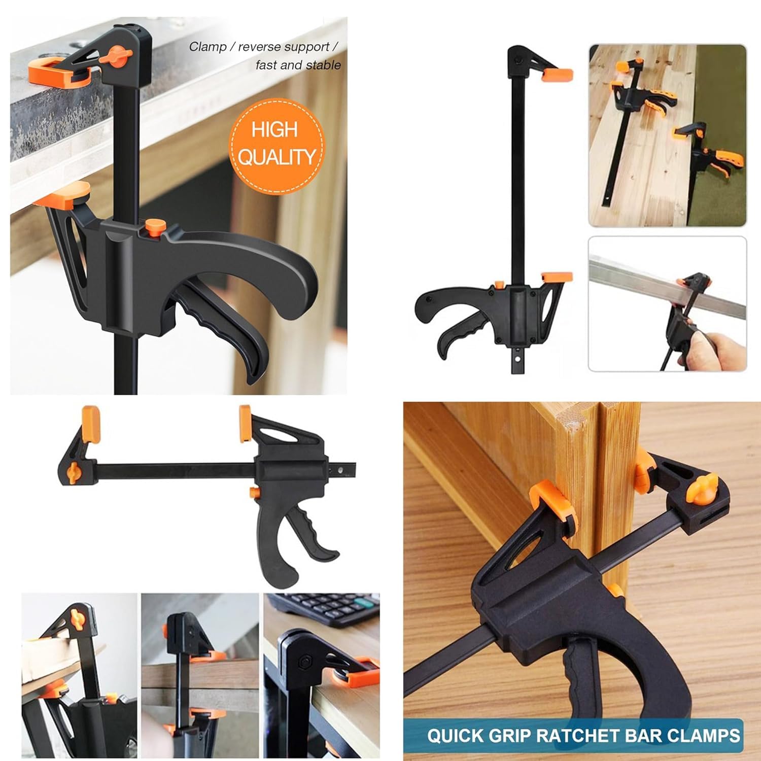 Zossta Quick Grip Bar Clamp for Woodworking, One Handed Ratchet with Quick Release, Heavy Duty Nylon Handle & Non Slip Rubber Pads, Adjustable Wood Clamping Tool for DIY & Carpentry Size (18 Inch) 2
