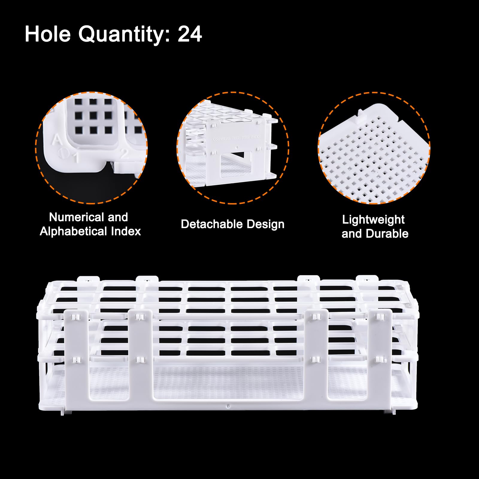 QUARKZMAN Plastica Test Porta Tubo Supporto 24 Fori 3 Strati Lab Staccabile Tube Supporto Bianco per 25mm Prova Provette, 5pz