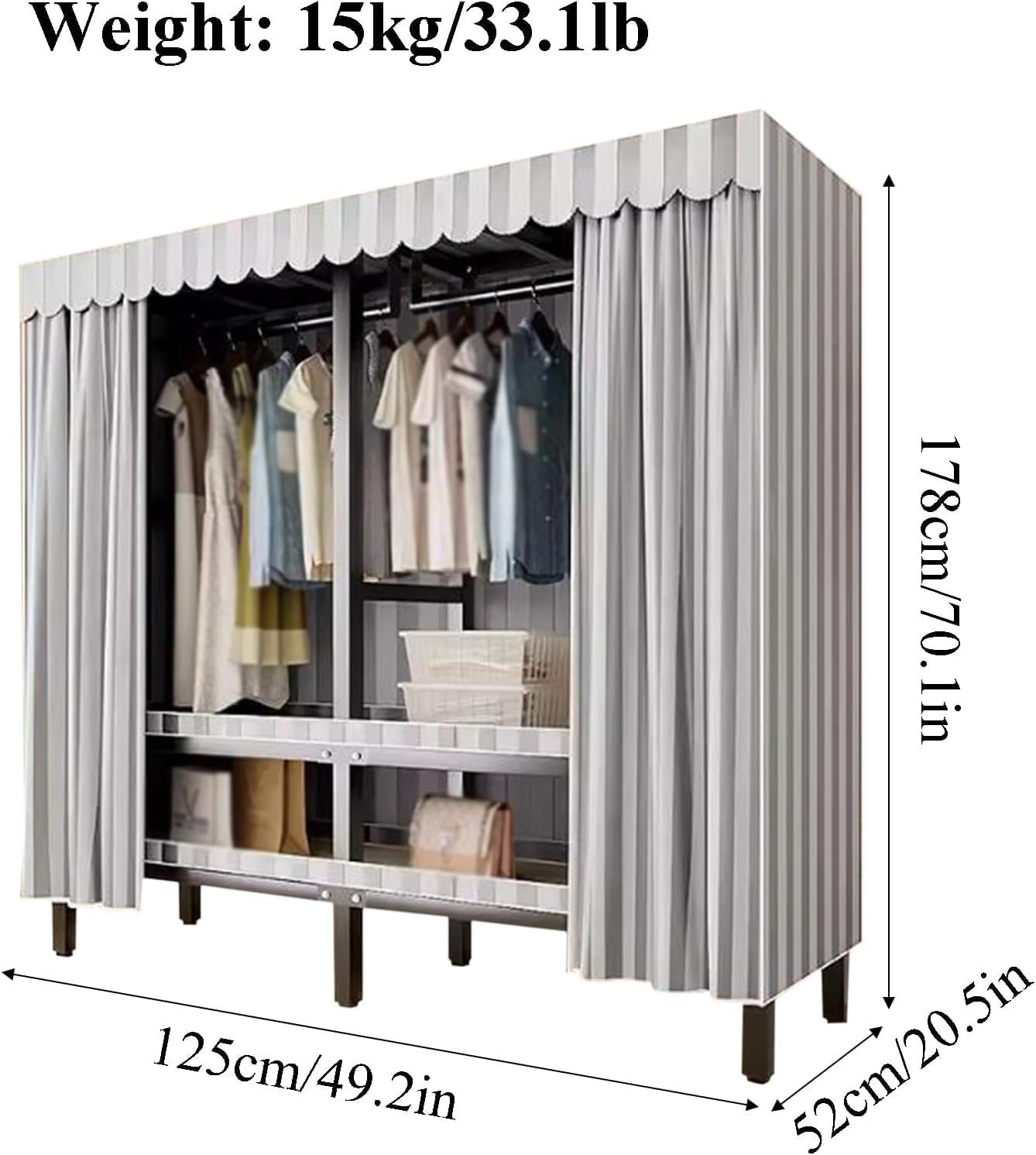 Portable Closet Foldable Wardrobe with Cloth Cover Wardrobe Closet Thick Steel Tube Frame Clothes Closet for Clothes Portable Storage Closet Spacious