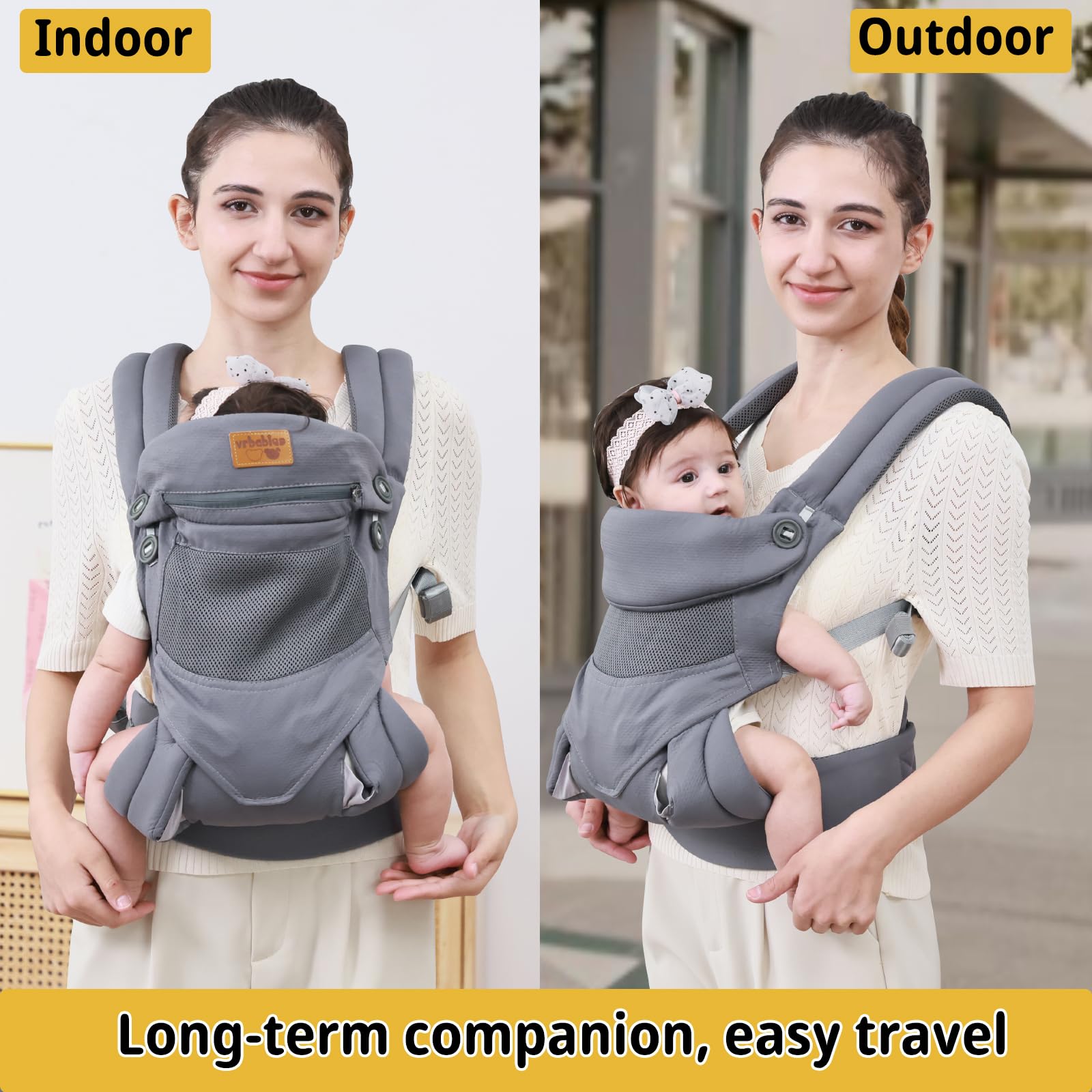 Babytrage für Neugeborene ab Geburt, Weich Atmungsaktiv Babytrage mit verstellbarem Hüftgurt Schulterriemen und Kapuze, Schwarz Baby Trage Vorne und Hinten Tragen für Babys 4-16kg