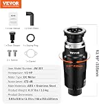 VEVOR Garbage Disposal, 1/2HP 3450RPM Continuous Feed Food Waste Disposer, EZ Connect Food Waste Grinding System with Power Cord & Splash Guard for Kitchen Sinks