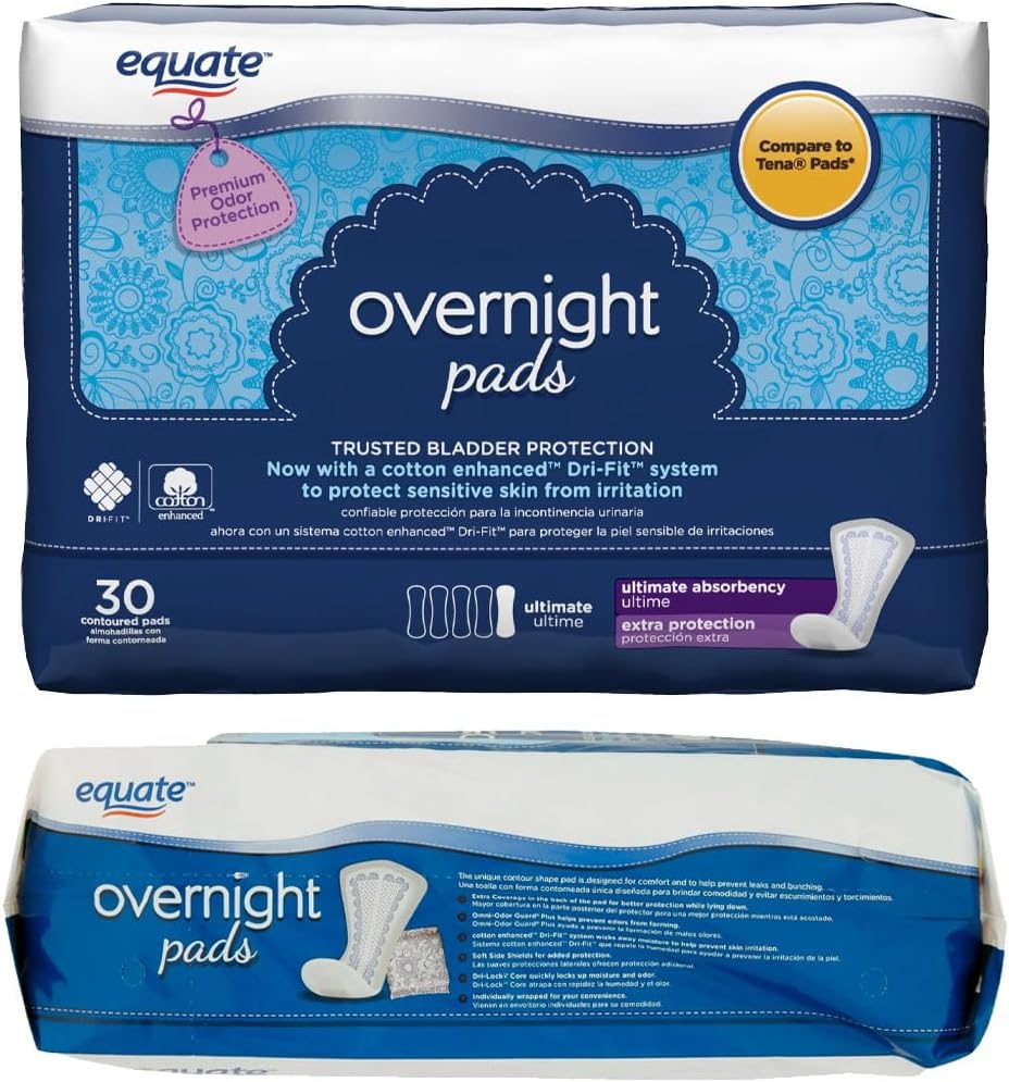 Women's Overnight Incontinence Pads Maximum Absorbency Leak Protection 30 Ct