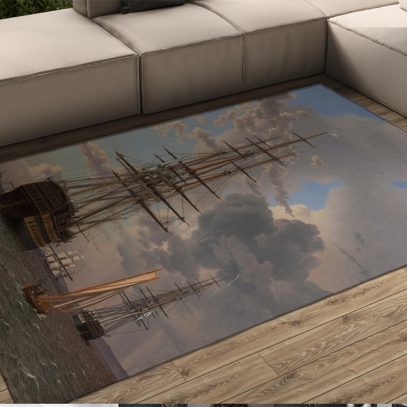 Tapis cuirassé Eckersberg d'art marin raffiné 60x120cm pour salon de standing