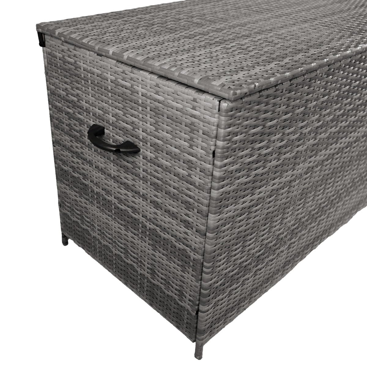 582L Rattan Kissenbox & Wasserdichte Tragetasche | Outdoor Truhe für große Kissen Decke Werkzeug Spielzeug Möbel | Mit Stahlramen, Gasbetriebener Liftdeckel & Rollen | UV- & wetterbeständig [Grau]