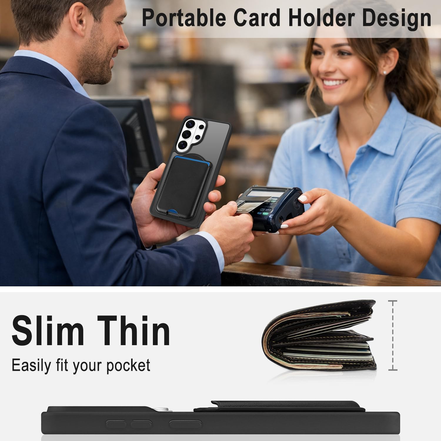 Magnetic Wallet Case for Samsung Galaxy S26 Ultra, Detachable Card Holder Holds 2-3 Cards, Compatible with MagSafe, Translucent Matte Slim Shockproof Phone Case for Galaxy S26 Ultra Black