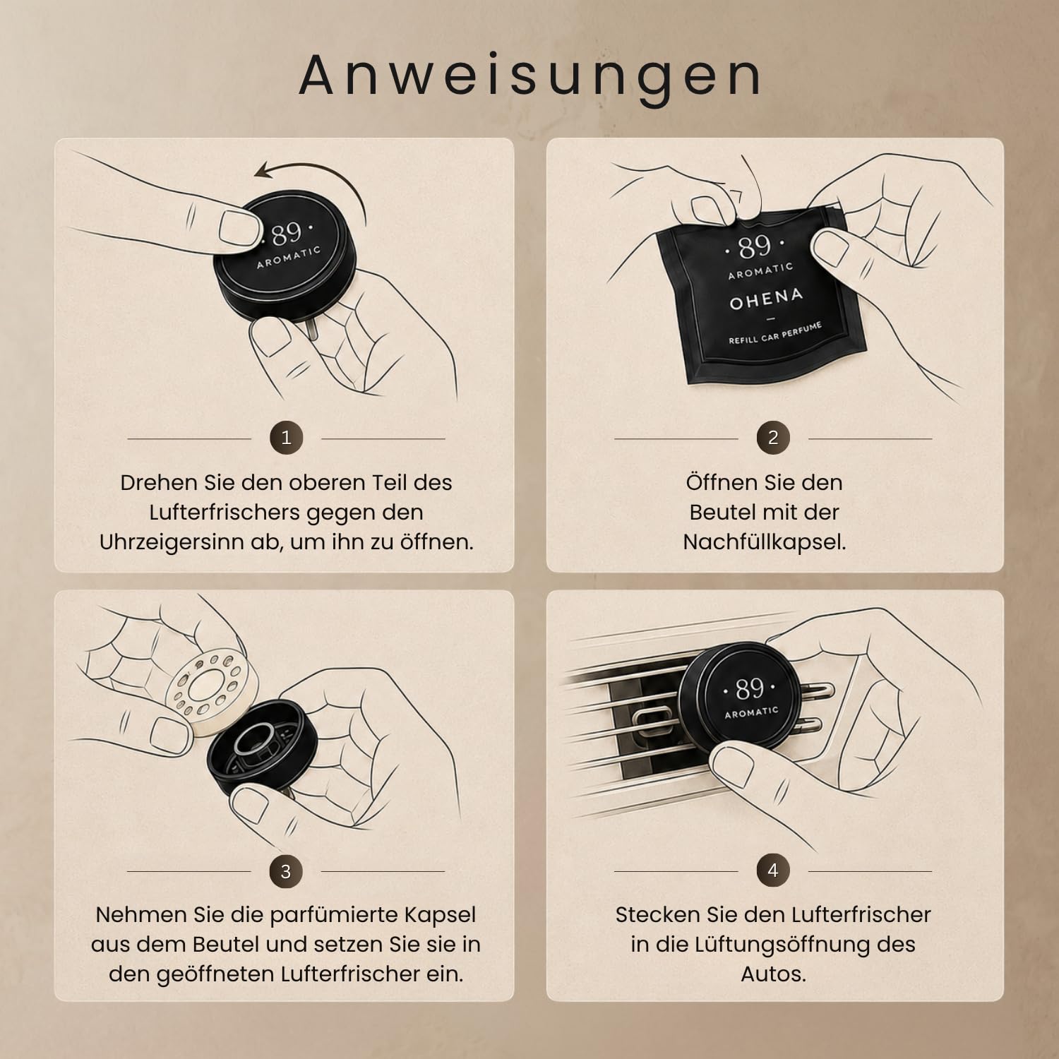 Aromatic •89• Autoduft, Autoparfüm Set 12 Monate - Lufterfrischer Auto, Duft Innenraum mit 12 Parfüm Kapseln, Auto Lufterfrischer, Erfrischer, Entfernt Gerüche, Geschenkset