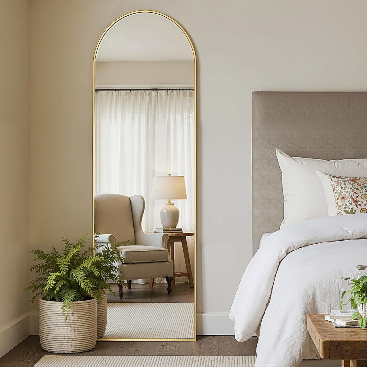 Espejo de Pie Arqueado de Cuerpo Entero 162 x 53 cm con Soporte