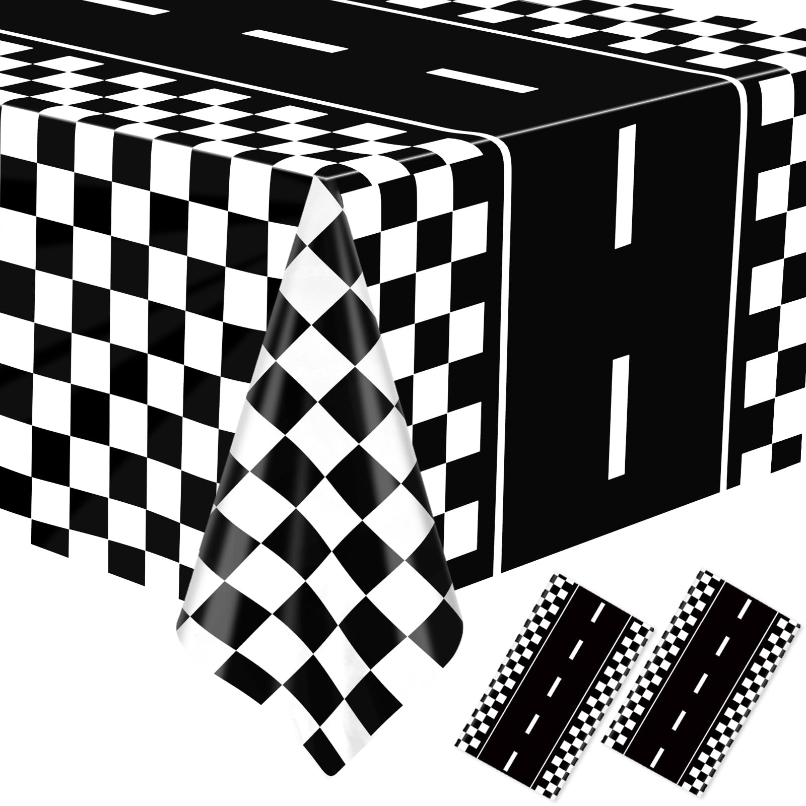 WNINK 2 Pack Race Car Table Cloth Black and White Gingham Tablecloths Disposable Plastic Buffalo Check Tablecloth Checkered Flag Covers for Birthday, Outdoor Picnic, Birthday, Camping 54 × 108 Inch