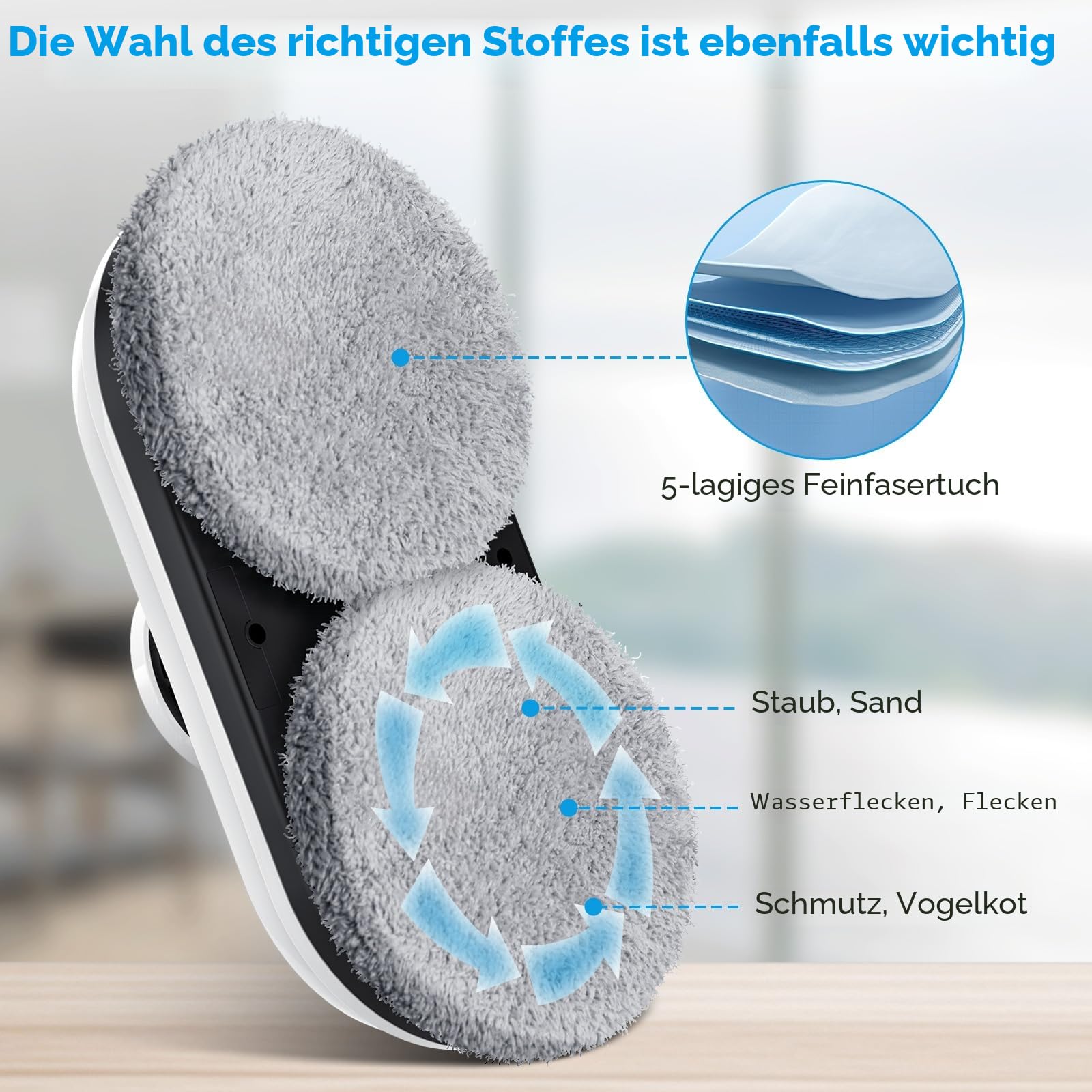 Fensterputzroboter, 5600 Pa Fensterreiniger Elektrisch Automatischer Sprinkler, 3 Reinigungsmodi, Intelligente Navigation und Randerkennung, Sicherheitssystem, Fernbedienung und 10 Tüchern