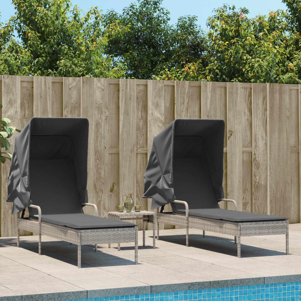 Homgoday Lettini Prendisole 2 pz con Baldacchino e Tavolino Polyrattan,Lettini Prendisole, Divano Letto Mobili, Lettino da Piscina, Lettino Prendisole da Giardino h