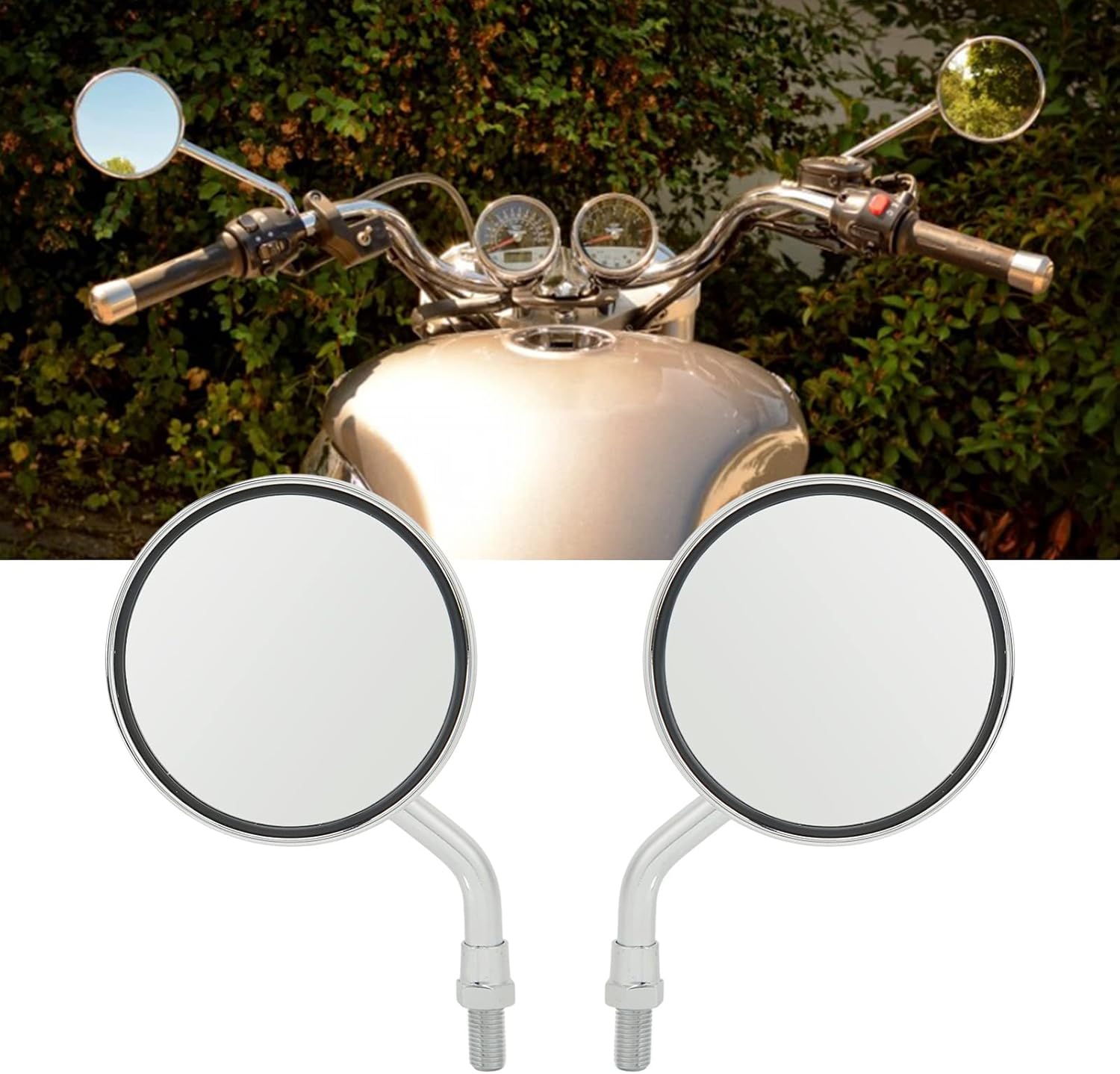 Motorcycle Rear View Mirror, 1 Pair Universal Motorcycle 3.4 Inch Side Mirror Wide Vision Handlebar Round Mirror 8mm 10mm Thread(Silver)