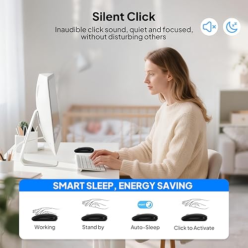 Miniatura 9 de Ratón Bluetooth multidispositivo (BT1BT2 + 2.4G), pequeño mouse delgado de viaje, rueda de desplazamiento de metal de 4 vías, clic silencioso, 4