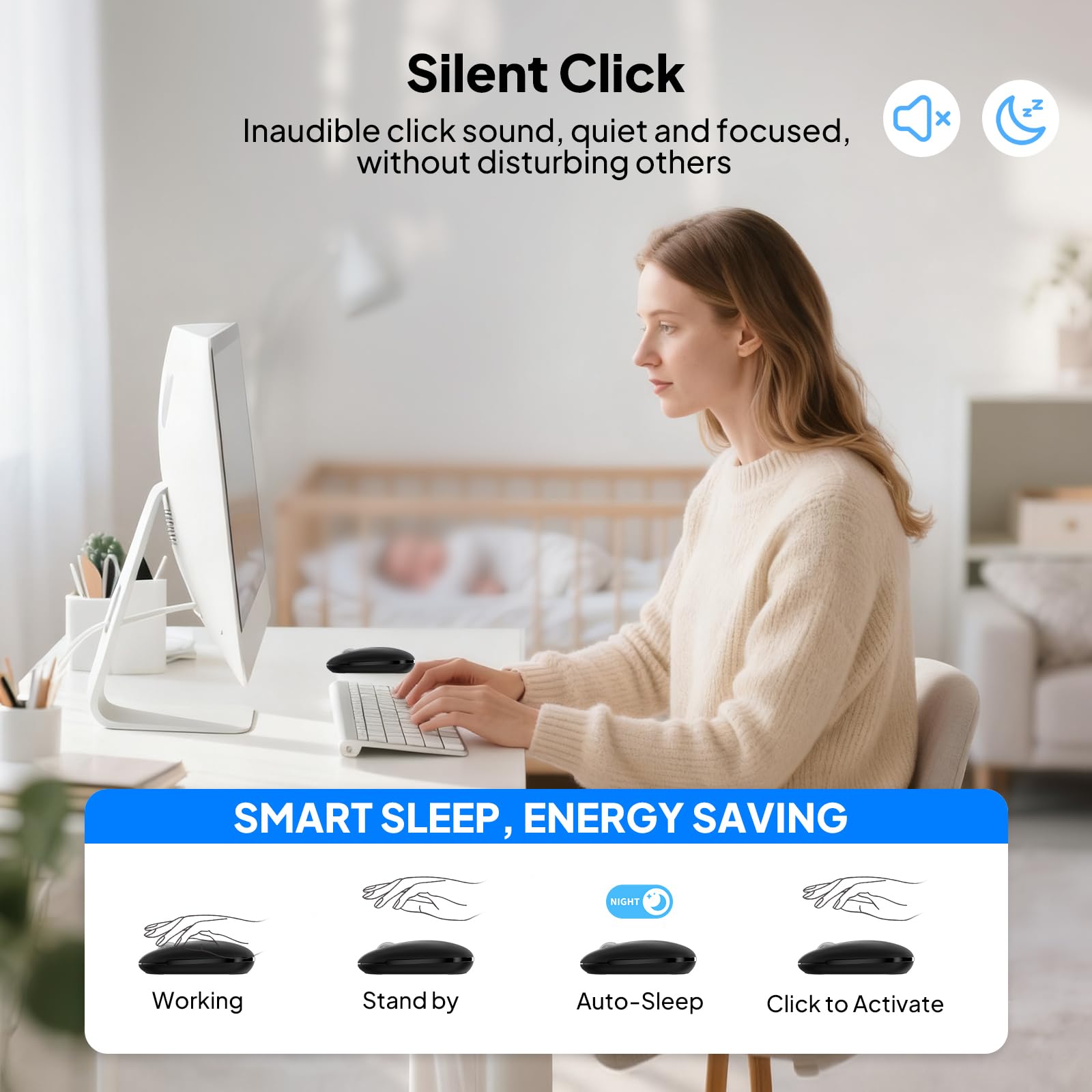 INFINMIND Mouse Bluetooth Senza Fili con Smart Flying Scroll, Rotellina ergonomica per il pollice, silenzioso per 3 dispositivi - Compatibile con Windows/Mac OS/Chrome/Android (Nero)