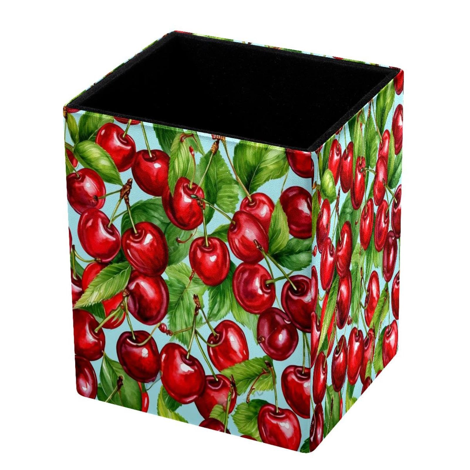 DragonBtu Desktop Pencil Holder, Delicious Cherry Rectangular Pencil Cup, Pencil Storage Bag Office Desk Supplies Case for School, Kids