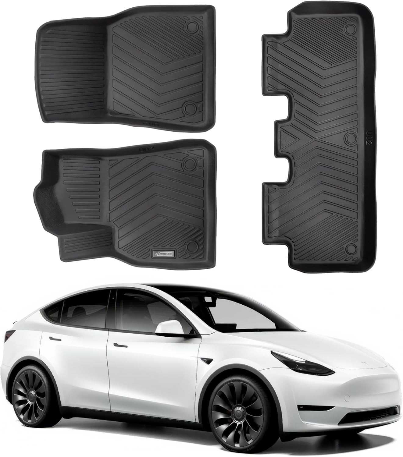 Custom Fit Floor Mats Compatible with Tesla Model Y 2020-2024 2025 - All-Weather TPE Protection, Full Coverage Front & Rear Car Mats Full Set