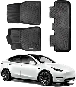 Compatible with Tesla Model Y 2020-2024, 2025 – All-Weather TPE Protection, Full Coverage Front & Rear Car Mats Full Set