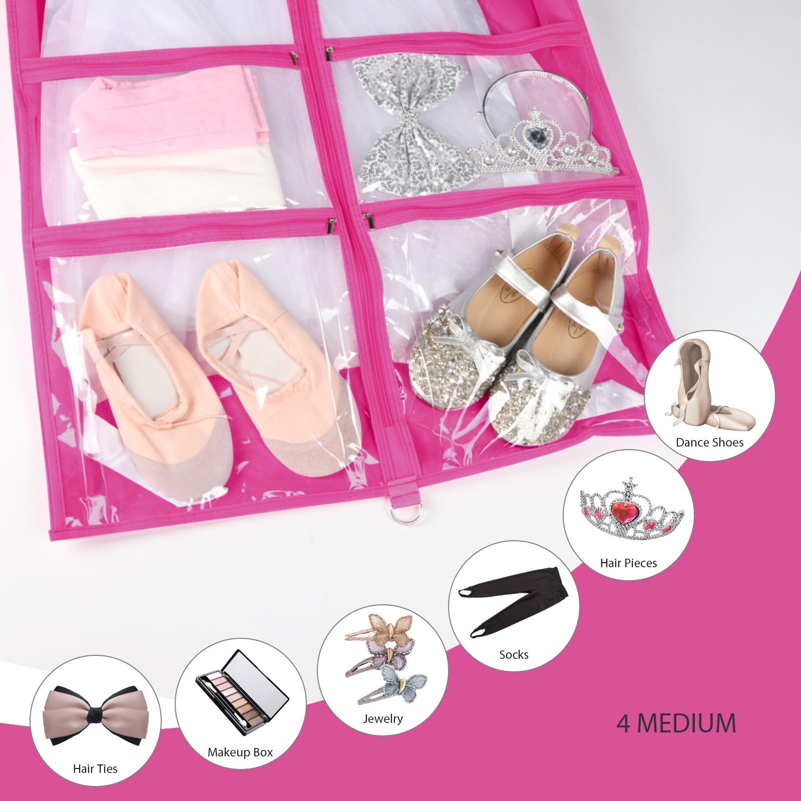 Syeeiex Kleidersack für Tanzkostüme, 7,6 cm, 5 Stück, 101,6 cm, Tanzkleiderbeutel für Tänzer mit 4 Reißverschlusstaschen, für 1–3 Tanzkostüme – geeignet für Tanzwettbewerbe, Ballett (Rosarot)