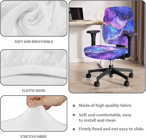 Miniatura 5 de Funda universal para silla de oficina de mármol morado y azul, 2 piezas, fundas para silla de escritorio, sin brazos, funda suave para silla de