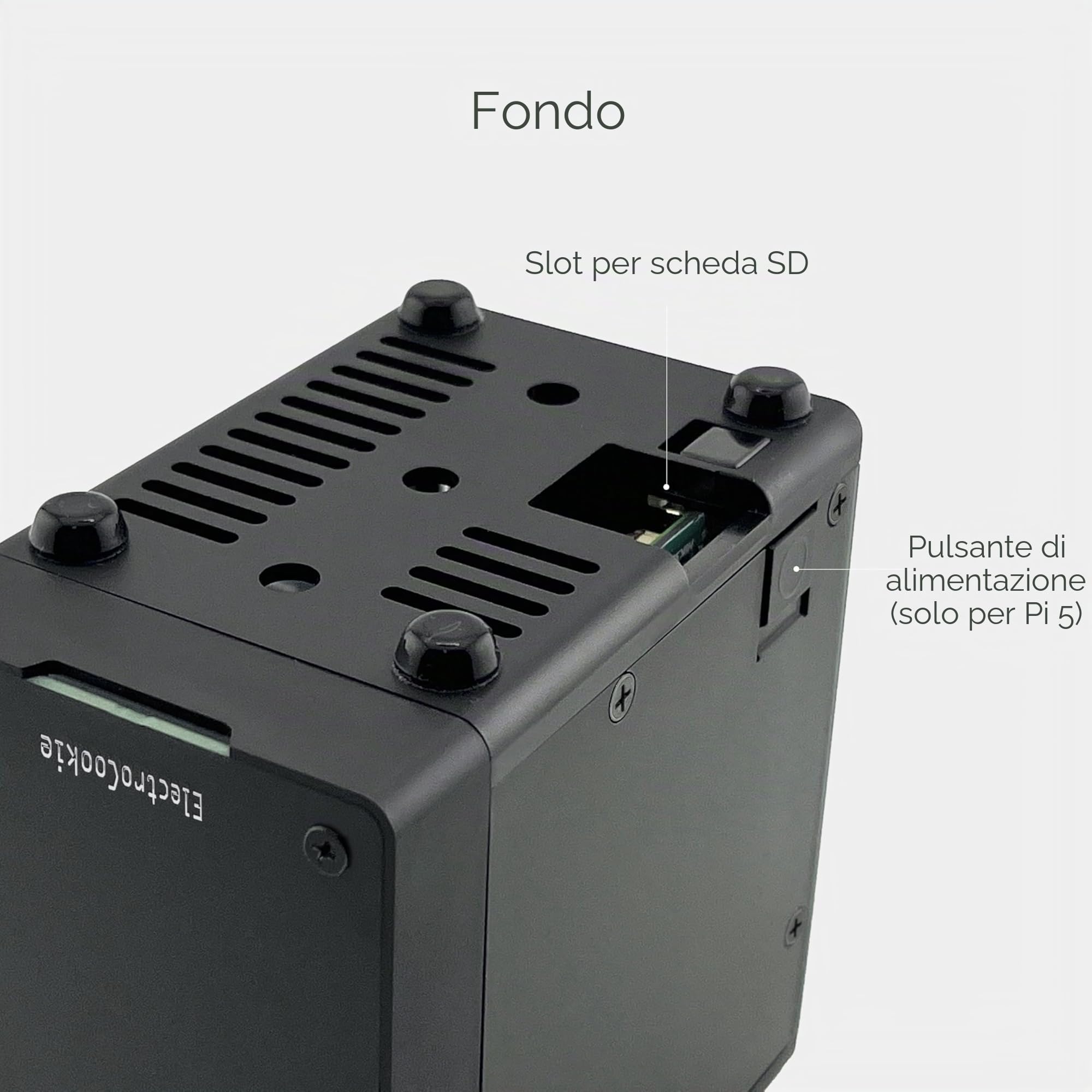Custodia Mini PC ElectroCookie per Raspberry Pi 5 con SSD M.2 NVMe PCIe HAT e Illuminazione RGB Attiva (Custodia Nera + HAT M.2[X1001])