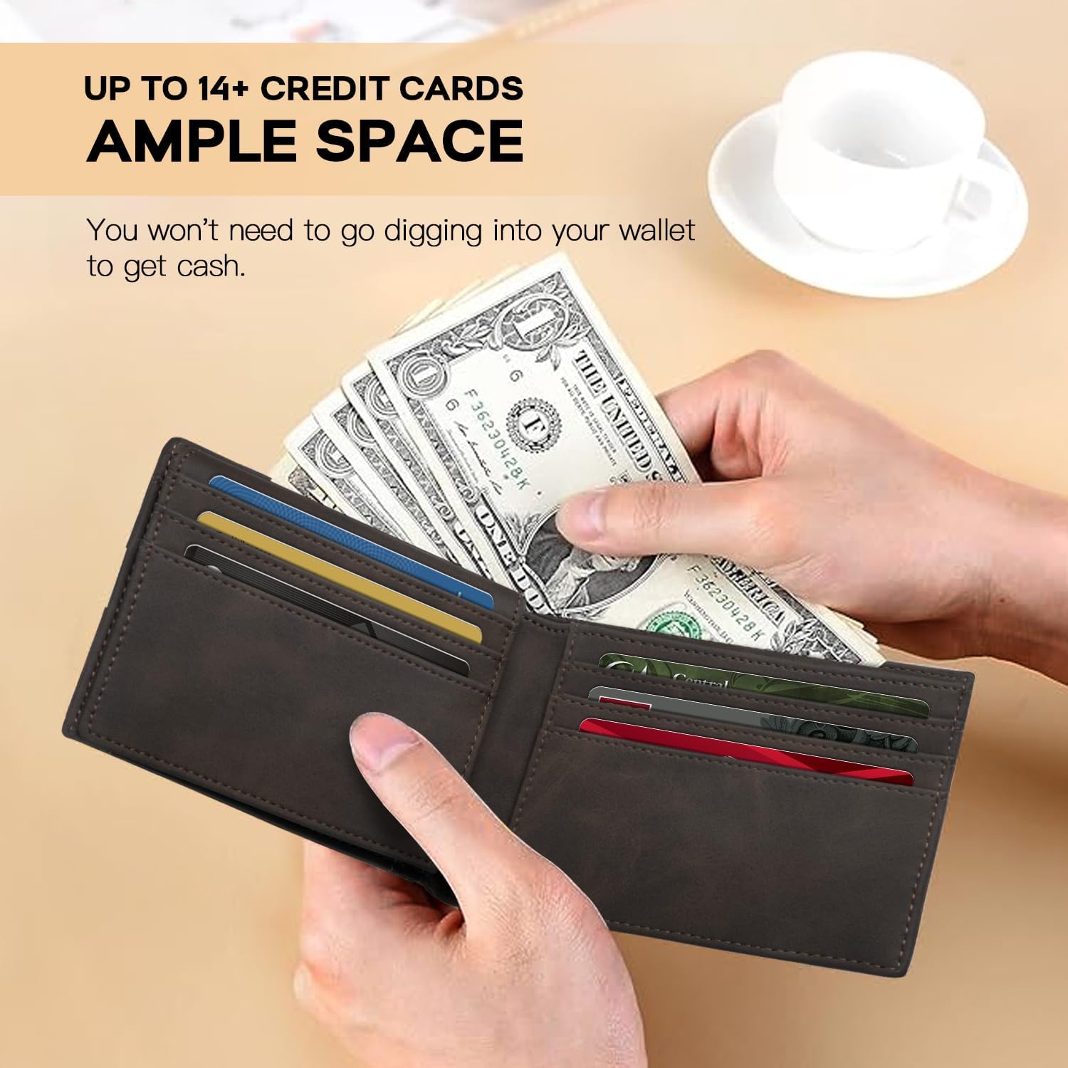 RUNBOX Airtag Wallet for Men 15 Cards Wallets Slim Rfid Leather 2 ID Window With Gift Box - Image 5