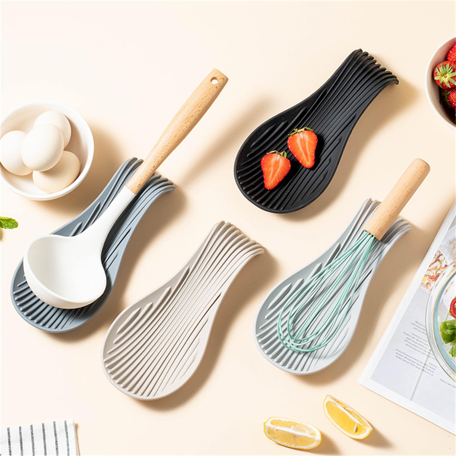 Soporte para cucharas de cocina, práctico soporte de silicona multifuncional para utensilios de cocina, cojines eficientes, soporte grande para cucharas