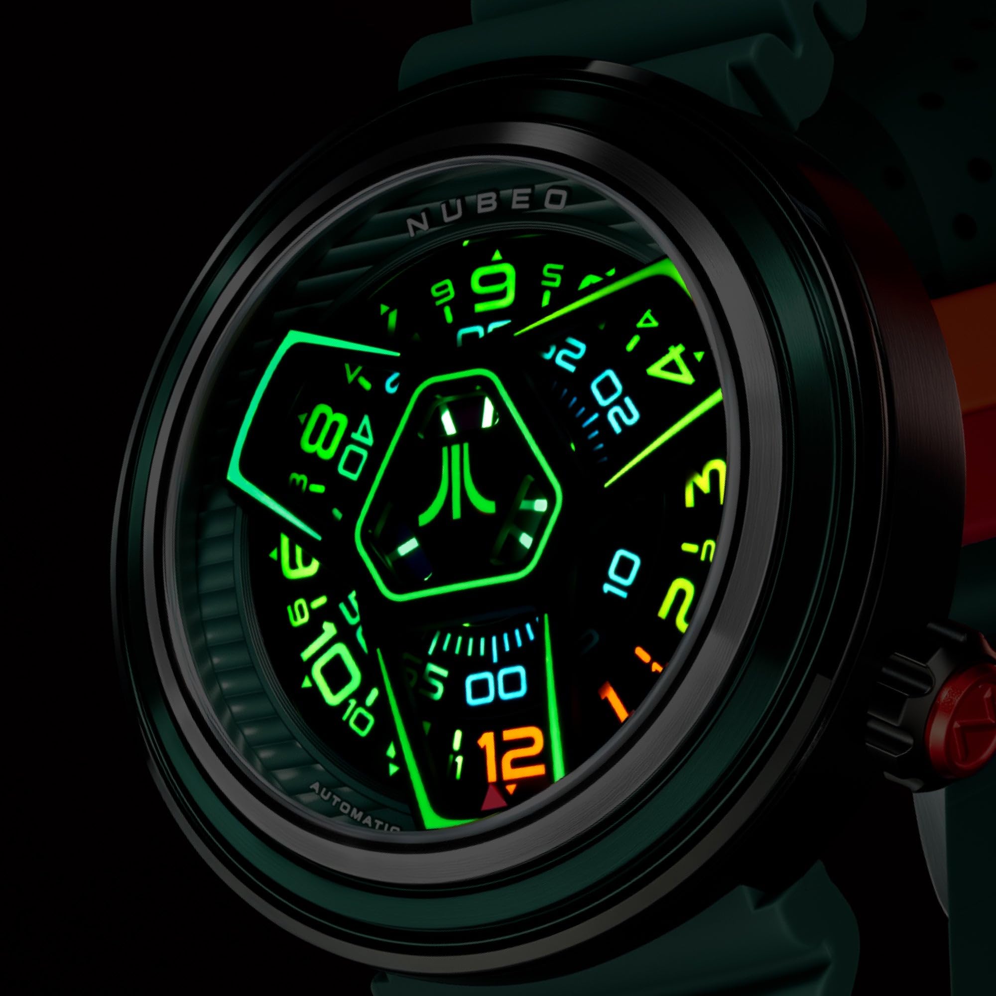 Nubeo Ventana Reloj automático Atari Gamestation Pro para hombre con correa de goma 48 mm NB-6125