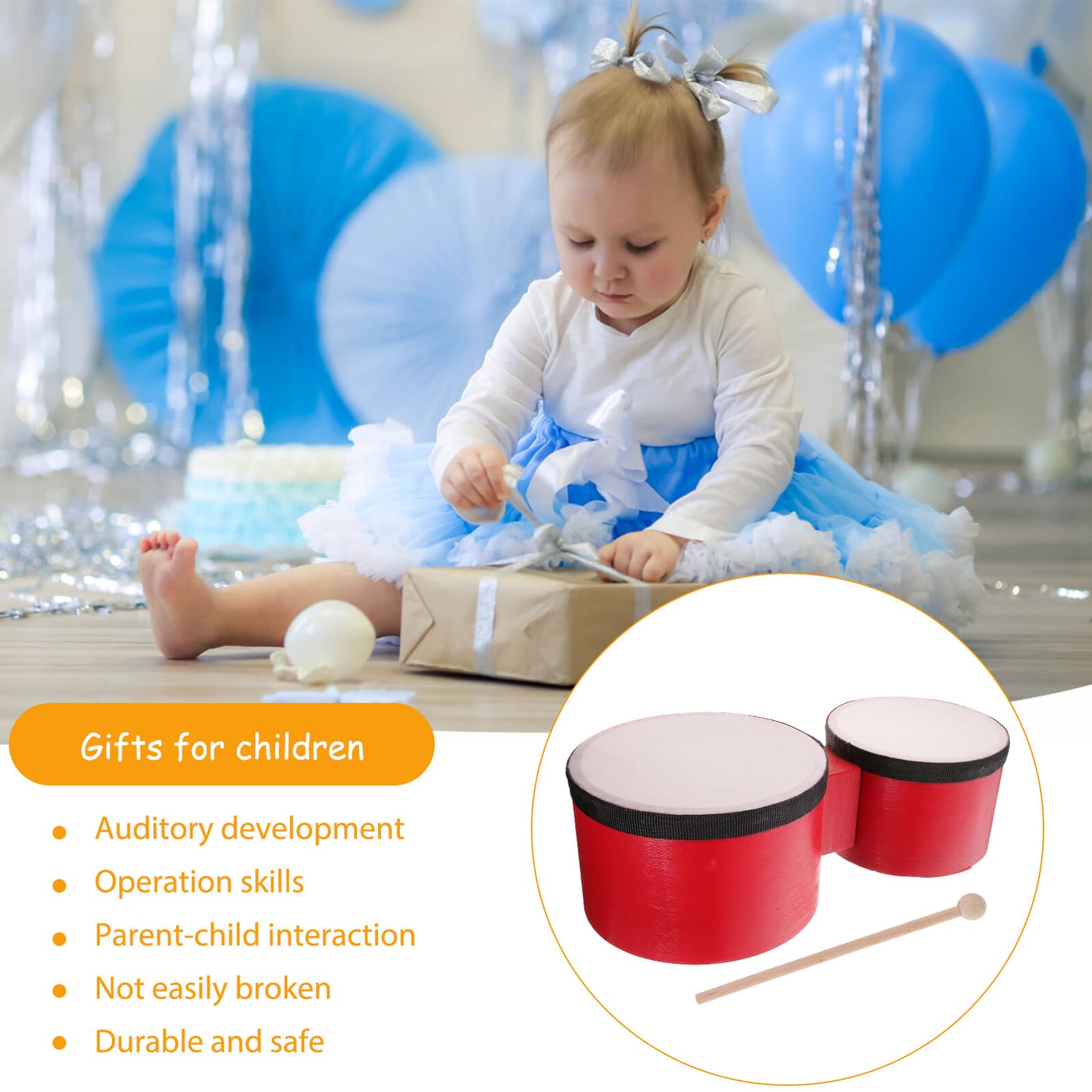 Set Strumenti a Percussione per 1-5 Anni Tamburi Bongo da 5 e 6 Pollici, Batteria per Bacchetta, Strumento Musicale Educativo per Gioco e Apprendimento Musicale