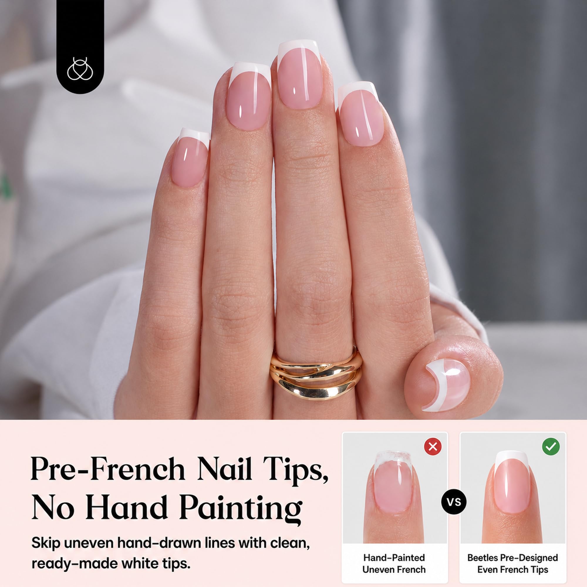 Beetles Press On Nails - 150 Short French Tips -2