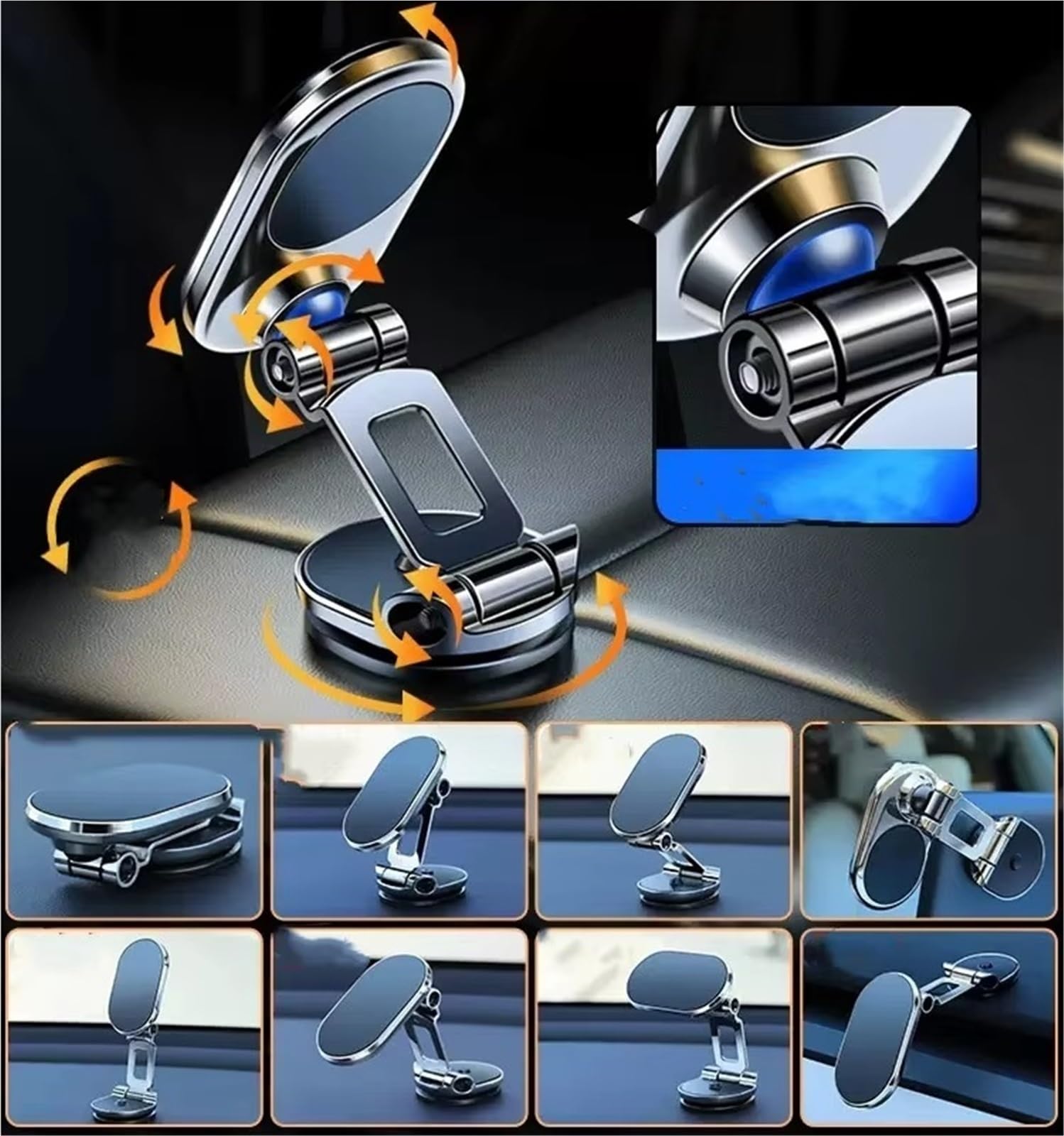 Per Huawei Universale 360 Rotazione Metallo Magnetico Auto Telefono Supporto Magnetico Pieghevole Cellulare GPS Porta Cellulare Auto(Silvery)