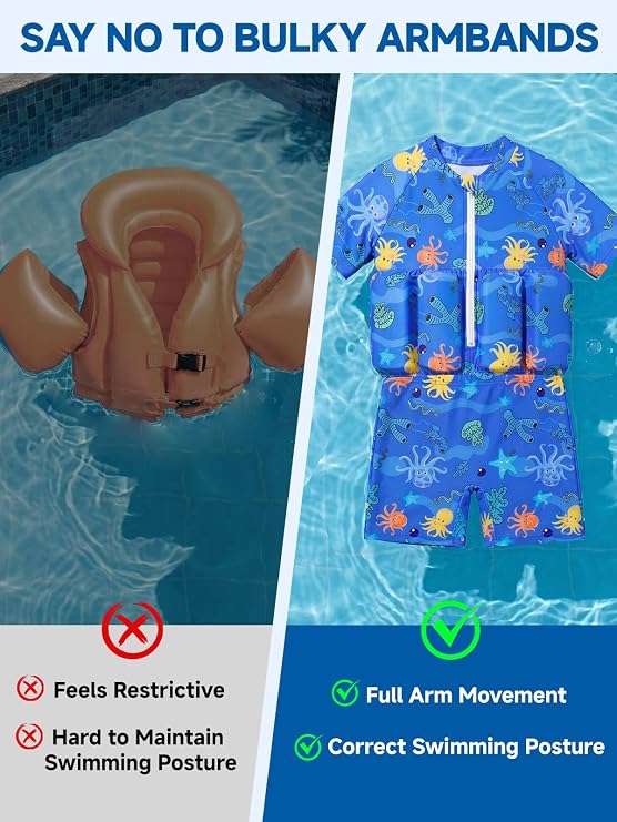 Toddler Swimsuit with Floatation, Baby Boys Girls Floating Bathing Suit Floatie Swim Suit for Summer Beach