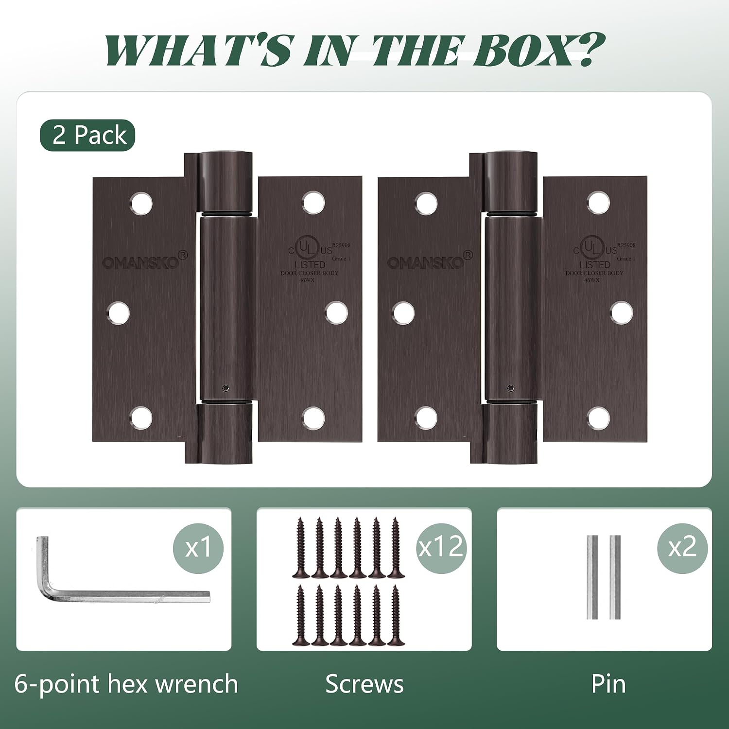 2 Pack Self Closing Door Hinges 3.5 inch Oil Rubbed Bronze Door Hinges Spring Loaded Auto Close Hinges Square Corners Adjustable Tension for Interior Door 3 1/2 Auto Self-Closing Hinge image 2