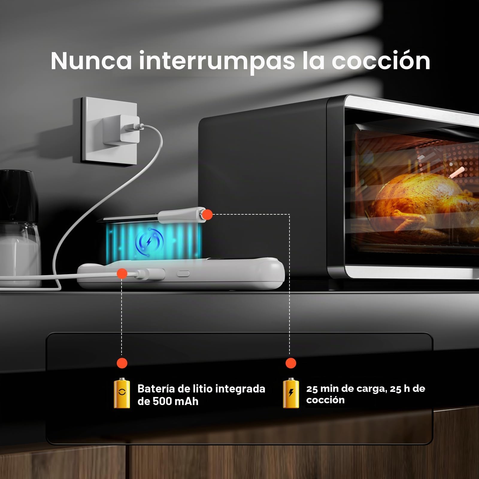 Inkbird INT-11I-B Mini termómetro de carne inalámbrico con pantalla LCD Bluetooth 5.4 con alcance de 305 m, impermeable IP67 para horno, barbacoa, ahumador, horno