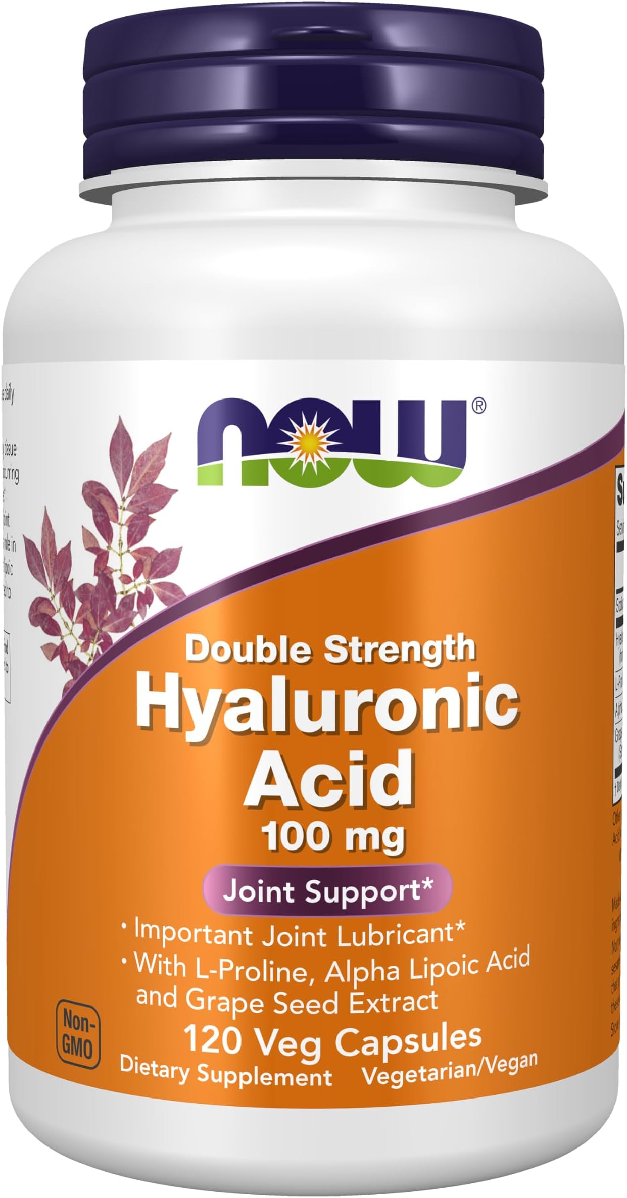 NOW Supplements, Hyaluronic Acid 100 mg, Double Strength, 120 Veg Caps