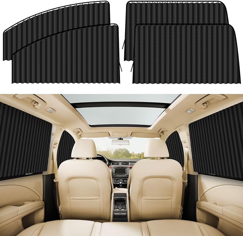 Protetor Solar Magnético para Janela Lateral de Carro ZATOOTO Preto com Persianas, 4 Peças