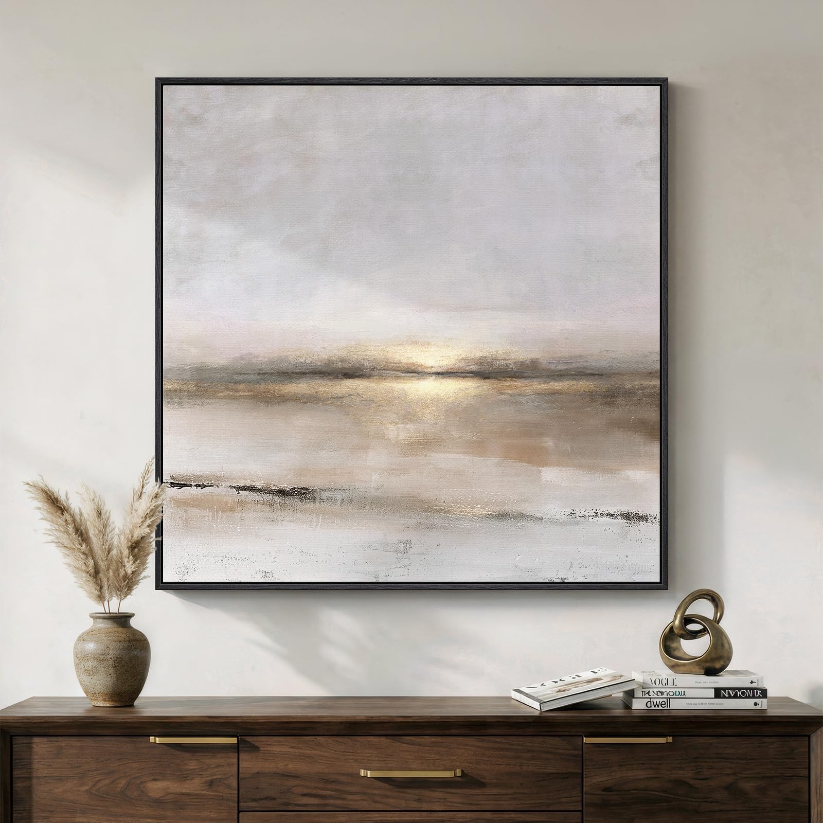View 1 of ** PARTS ONLY FRAME IS DAMAGED NEEDS REPLACED**
Framed Gray Black Gold Abstract Landscape Canvas Wall Art Decor, 30x30 Inch