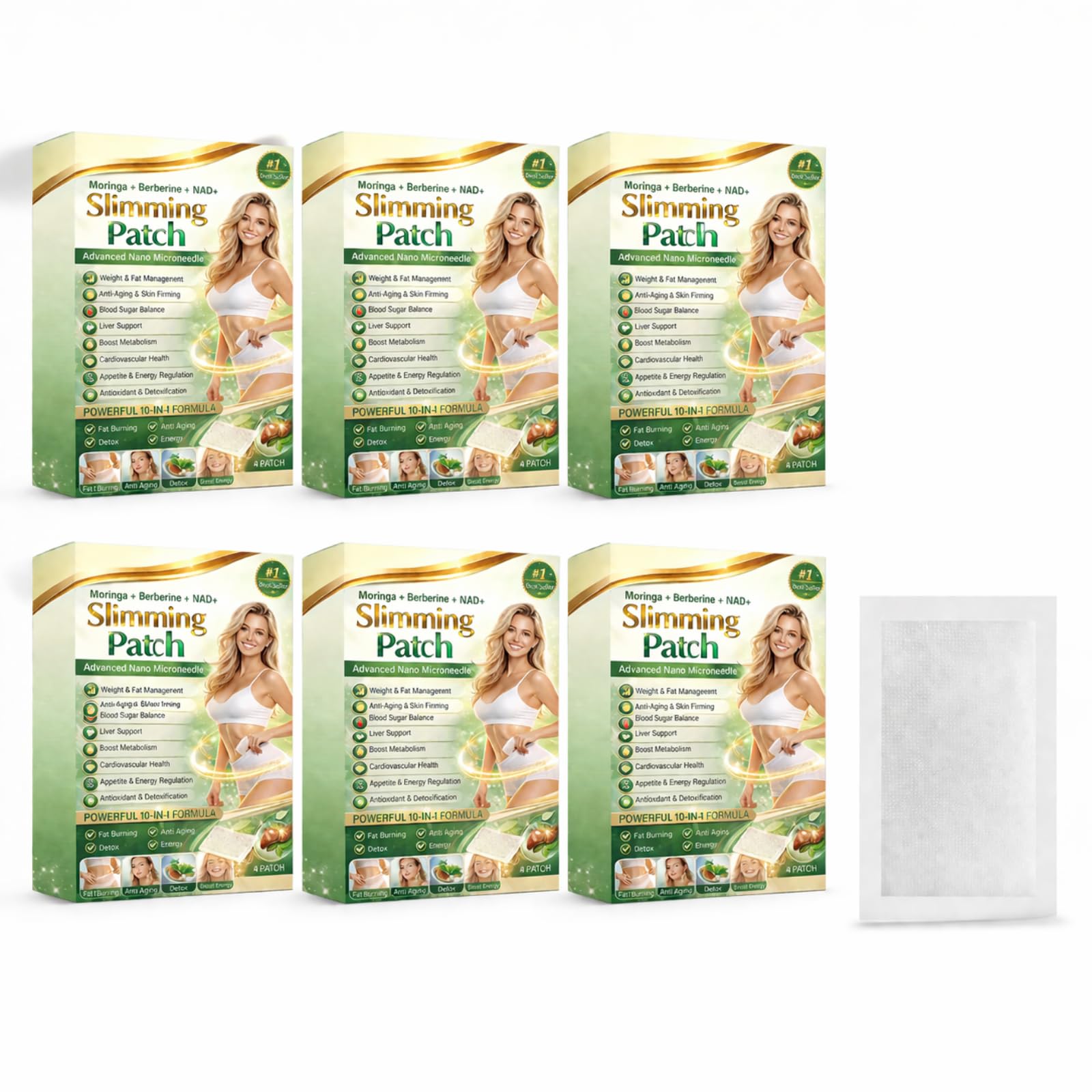 Plaster wyszczuplający brzuch Moringa 10 w 1, plaster wyszczuplający z naturalnymi składnikami, dla kobiet i mężczyzn