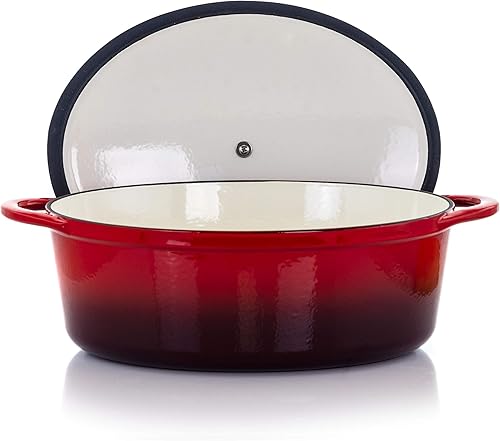 Miniatura 2 de MegaChef Cacerola ovalada de hierro fundido esmaltado, 7 cuartos de galón, color rojo
