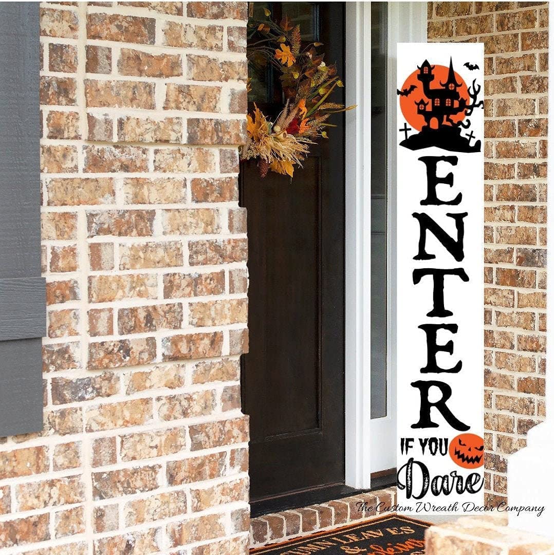Enter If You Dare Halloween Porch Sign Halloween Porch Sign Antique Tin Sign with Quotes 16x4 Inch