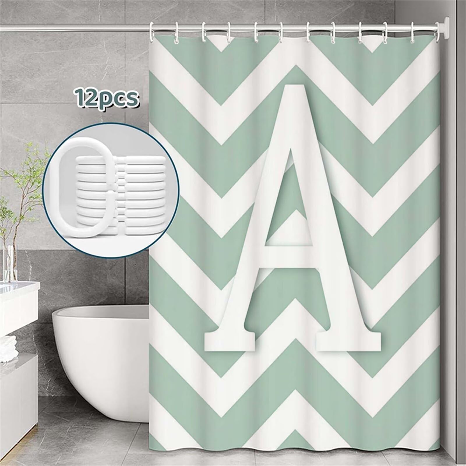 Tenda Doccia in Poliestere tinta unita,Tende per Doccia Extra Lunga 230x180cm,moderno Tenda Vasca da Bagno Tessuto Lavabile,Impermeabile Facile da Pulire,con 12 Ganci,Decorazione per Bagno,Hotel Z-18