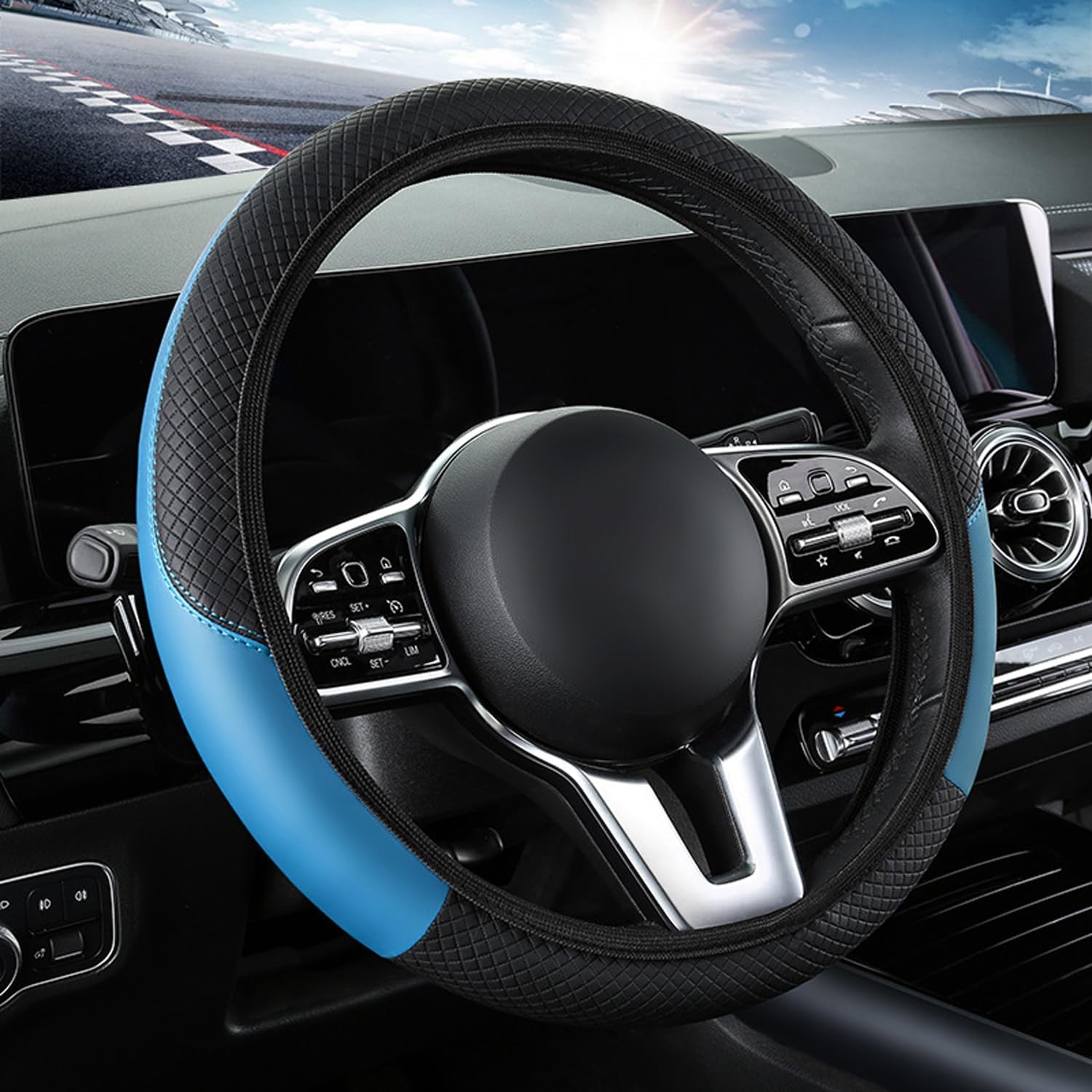MYRFCSA Car Steering Wheel Covers, for VW Amarok Double Cab 2010-2020/Vw Amarok 2022-2024 Soft Breathable and Anti-Slip Car Accessory Steering Wheel Protector Cover,A